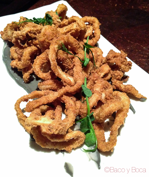 Crisp calamari rings & squid ink alioli calamares crujientes con alioli de su tinta en Elywine restaurante dublin irlanda